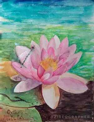 Dragonfly and lotus flower