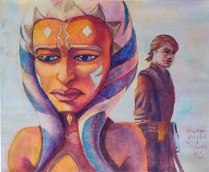 A watercolor of Ahsoka and Anakin when they take different paths...